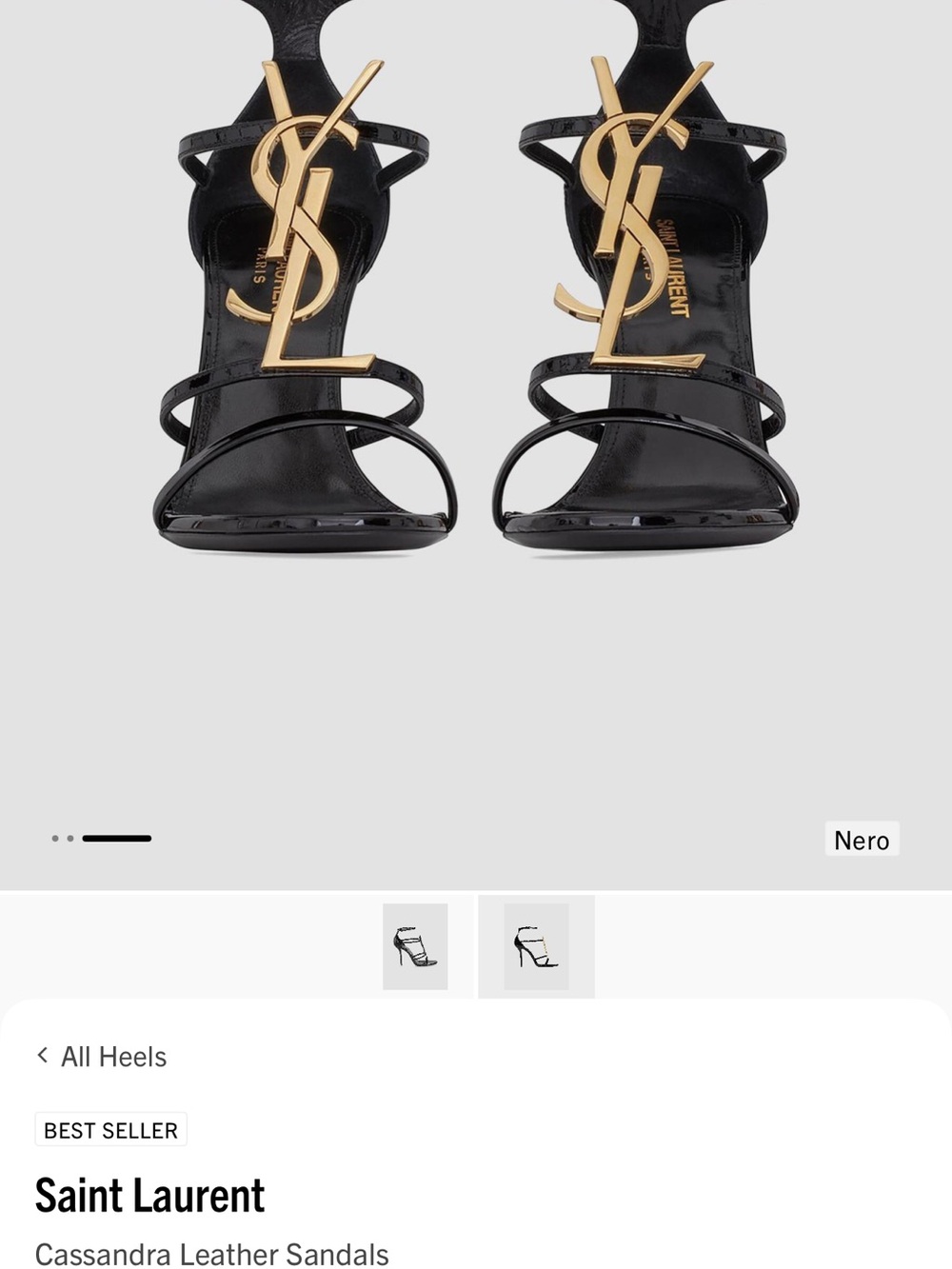 Saint Laurent Black Leather Strappy Heels with Gold YSL Logo